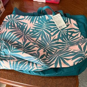 Reversible Teal Leaf Tote Bag - Pink and Teal